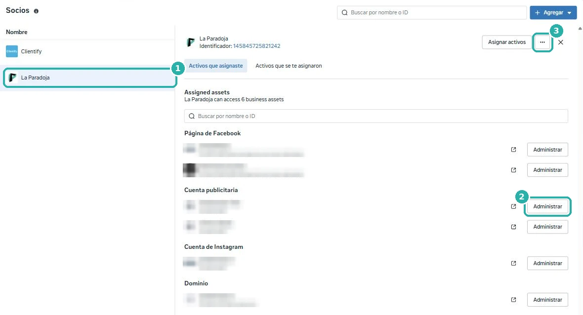 La Paradoja en la lista de socios con sus activos asignados