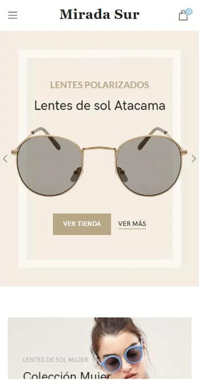 La tienda de anteojos vista en el celular