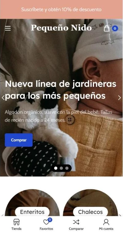 La tienda de bebés vista en el celular