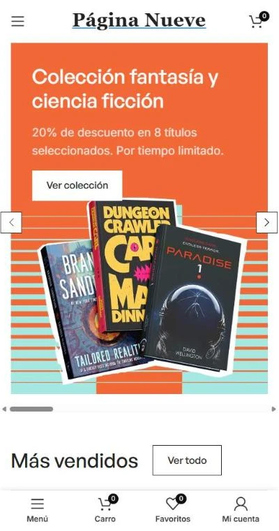 La librería online vista en el celular